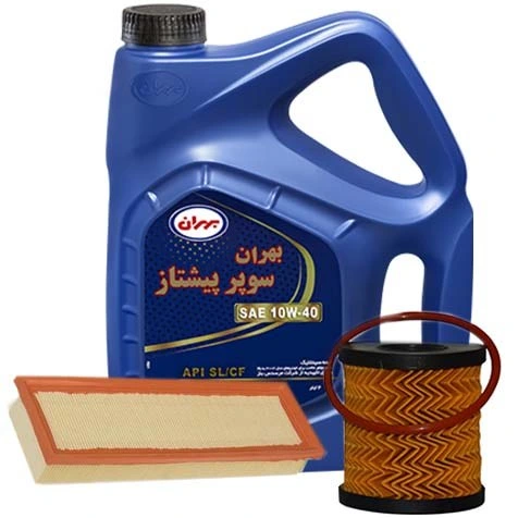 پک روغن پژو 206 و ۲۰۷ بهران سوپر پیشتاز( SL 10W40) 4L + فیلتر روغن و فیلتر هوا بلند